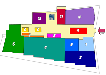 plan de la médiathèque avec salle numéroté de 1 à 12