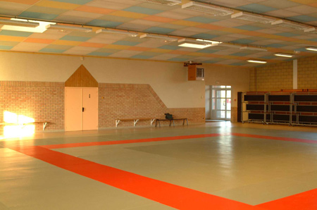 salle avec un sol de tapis de sport